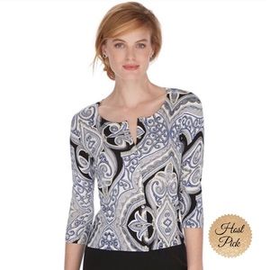 WHBM 3/4 Sleeve Crewneck Printed Cardigan